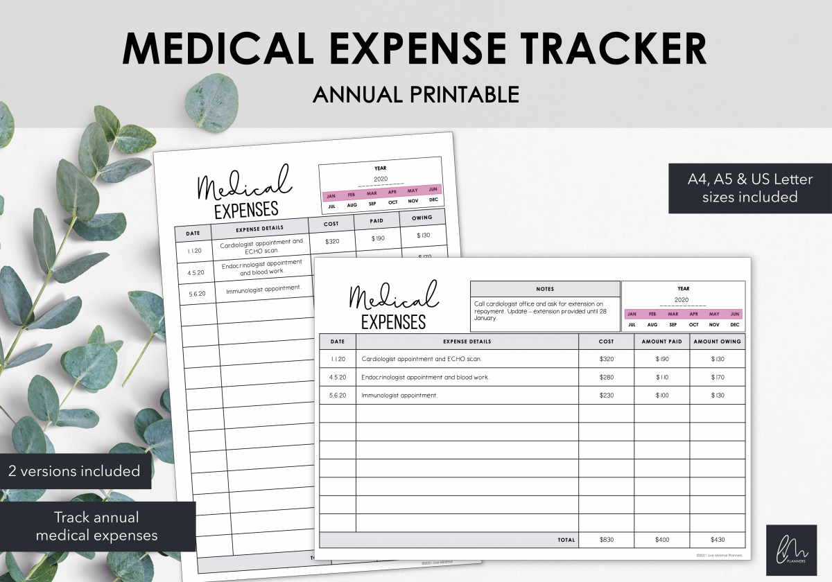 medical expense tracker printable