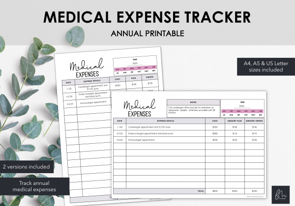 LiveMinimalPlanners Medical Expense Tracker