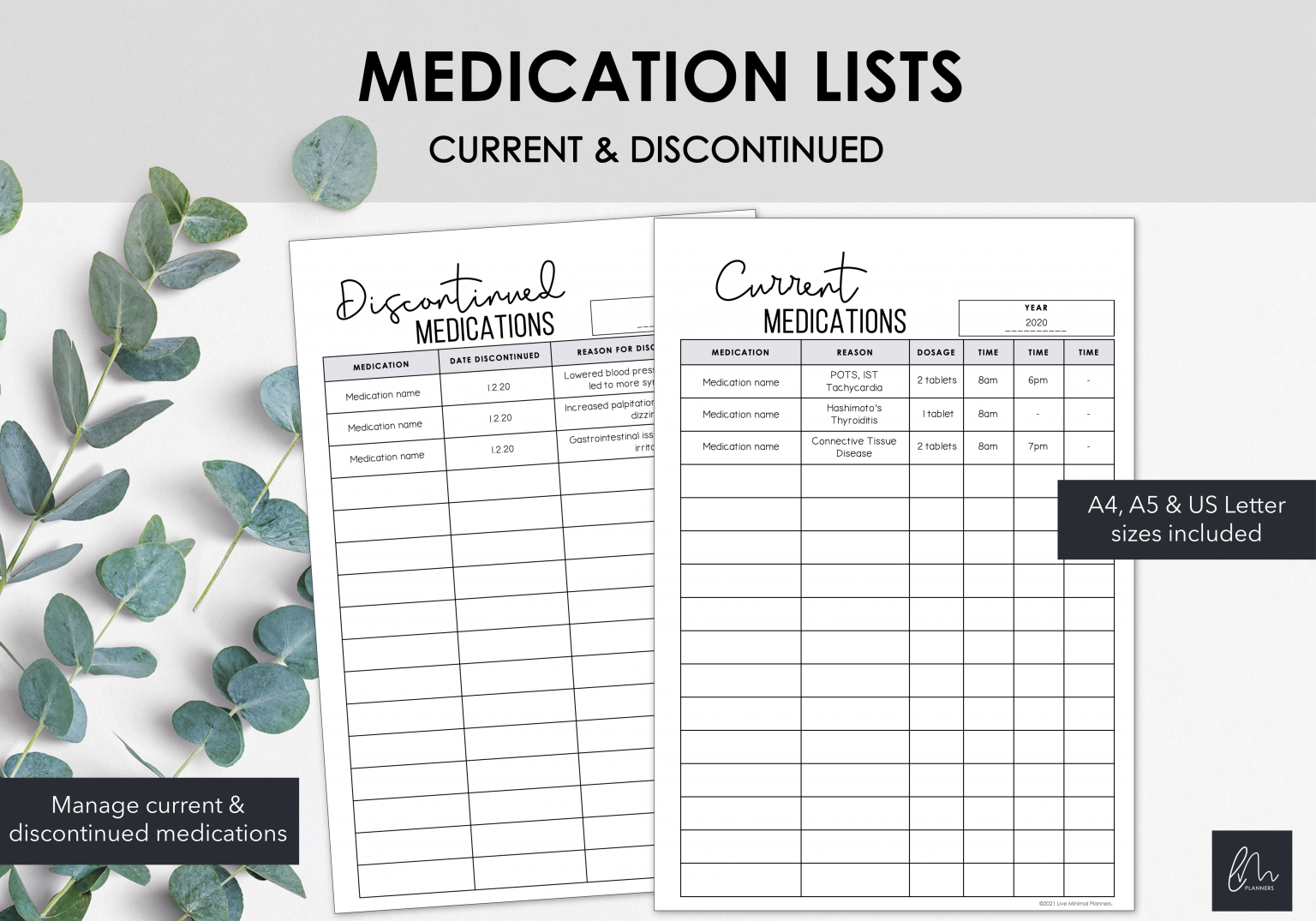 Printable Medication Lists Current Discontinued Medication 