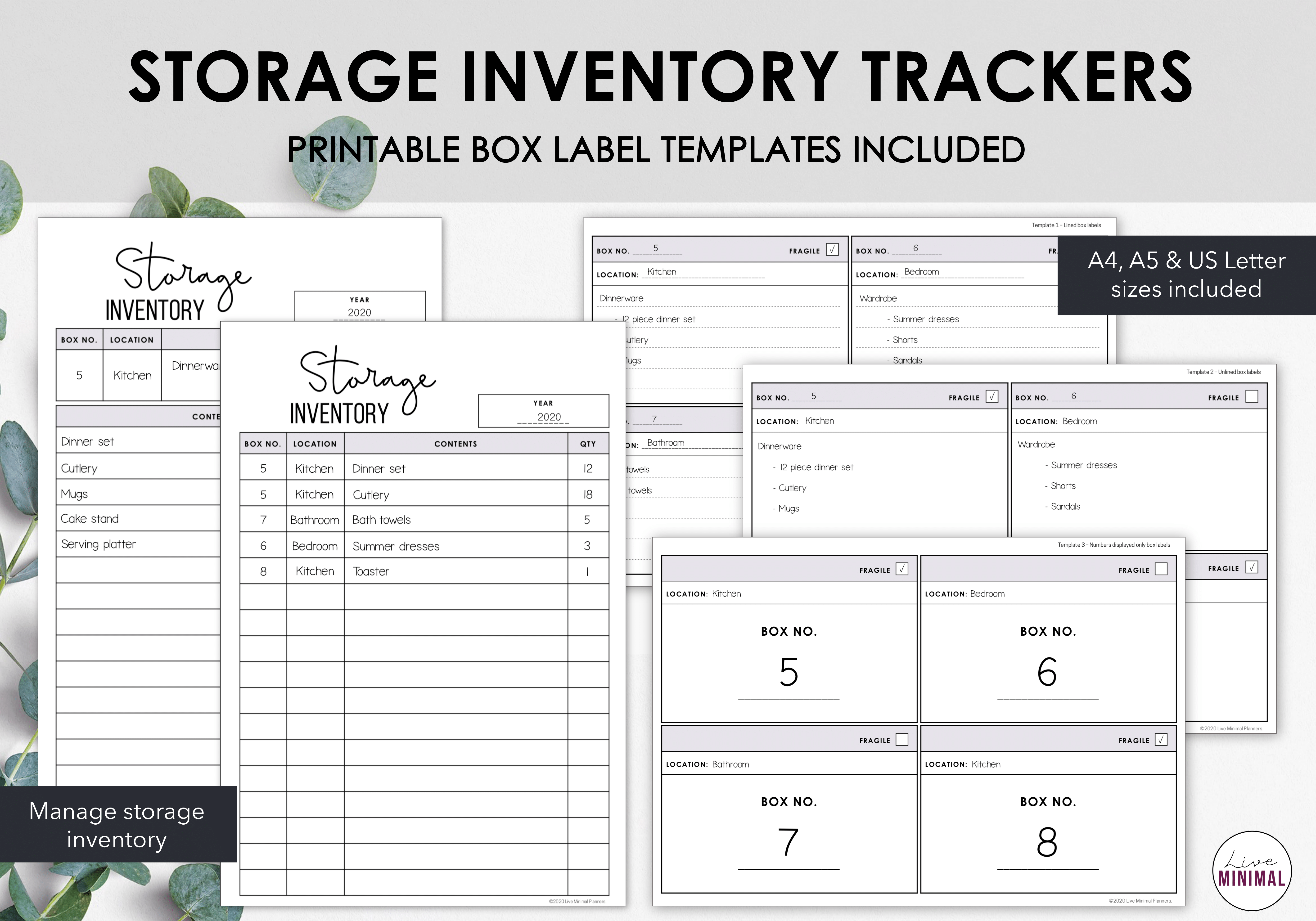 Storage Inventory Trackers  Printable Storage Box Labels  Instant Download Intended For Bin Labels Template