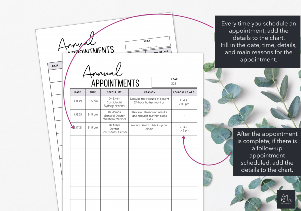 LiveMinimalPlanners Annual Appointment Chart