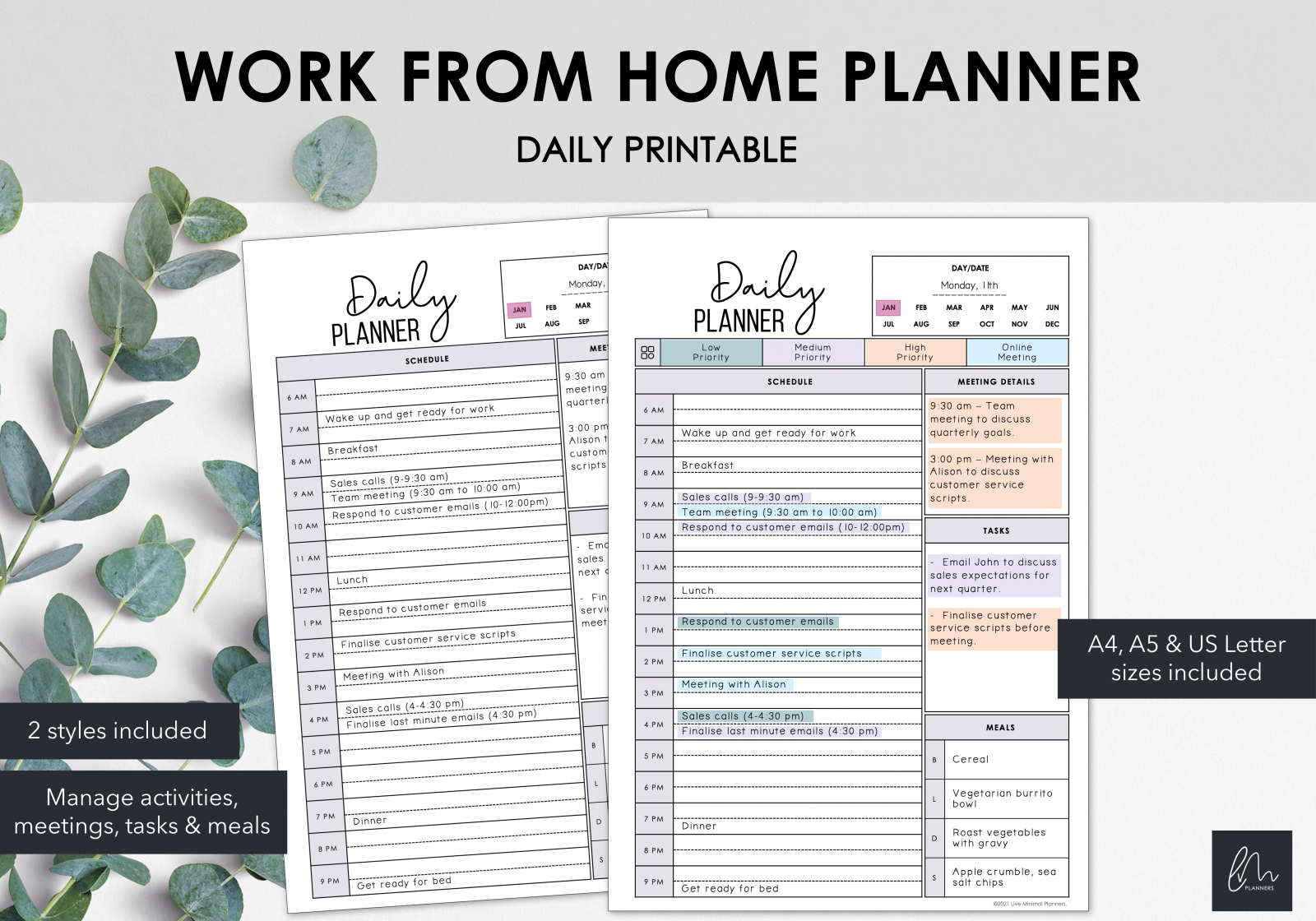 Work from Home Planner Daily Office Planner Instant Download Live