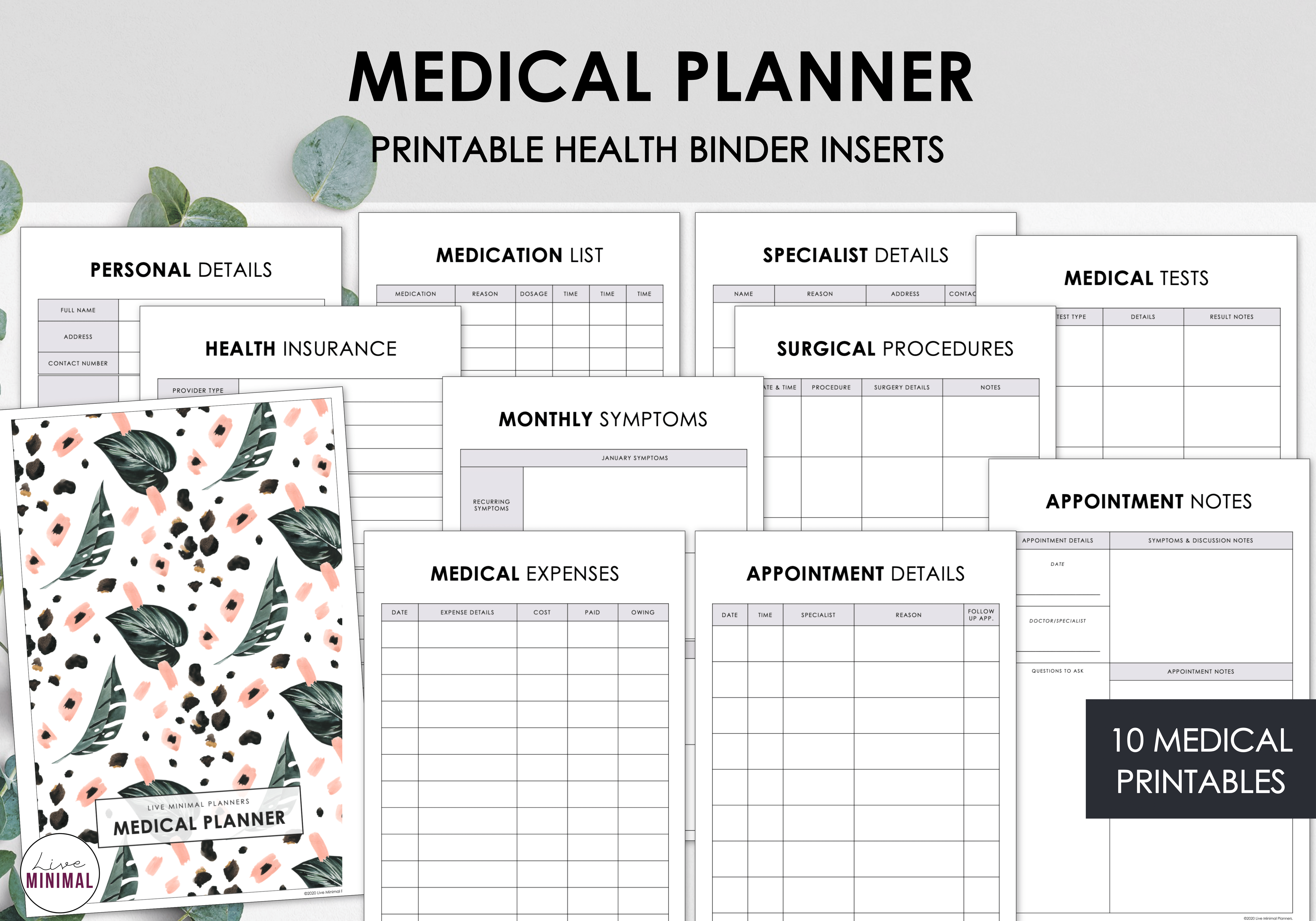 Medical Health Planner, Minimalist Leaves