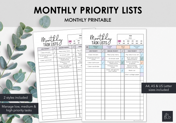 LiveMinimalPlanners Monthly Priority List