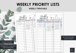 LiveMinimalPlanners Weekly Priority List
