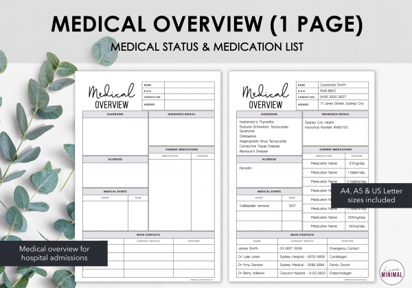 LiveMinimalPlanners Medical Overview 1 Page