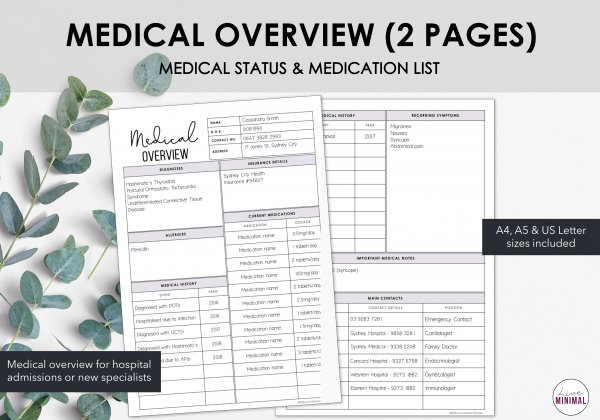 LiveMinimalPlanners Medical Overview 2 Pages