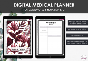 LiveMinimalPlanners Digital Medical Planner MINIMALISTCRIMSONTROPICAL Listing Photos 1