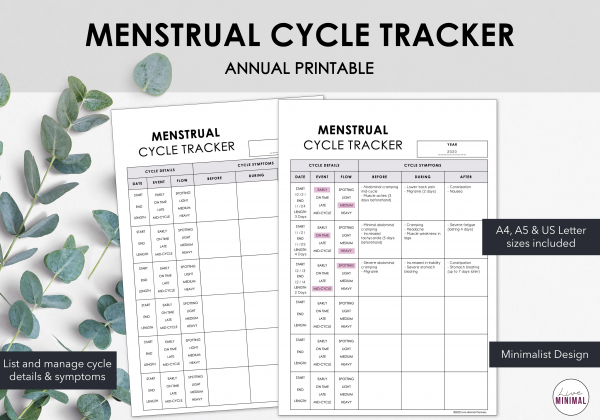 LiveMinimalPlanners Minimalist Menstrual Cycle Listing Photo