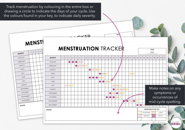LiveMinimalPlanners Minimalist Menstruation Tracker Listing Photo