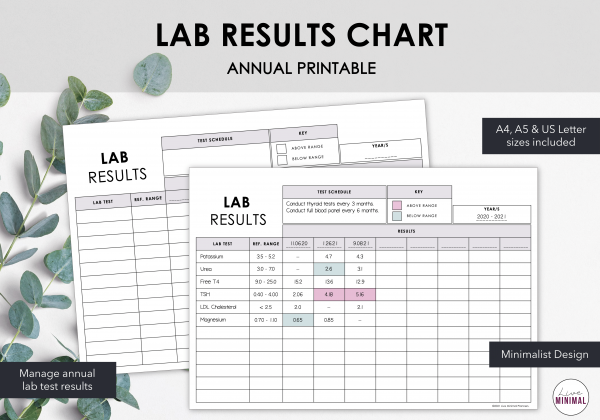 LiveMinimalPlanners Minimalist Lab Results Chart