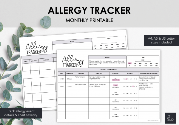LiveMinimalPlanners Allergy Tracker